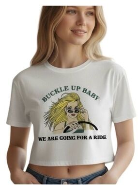 NEW RTA Buckle Up Baby Blonde White Green Graphic Tee Medium
